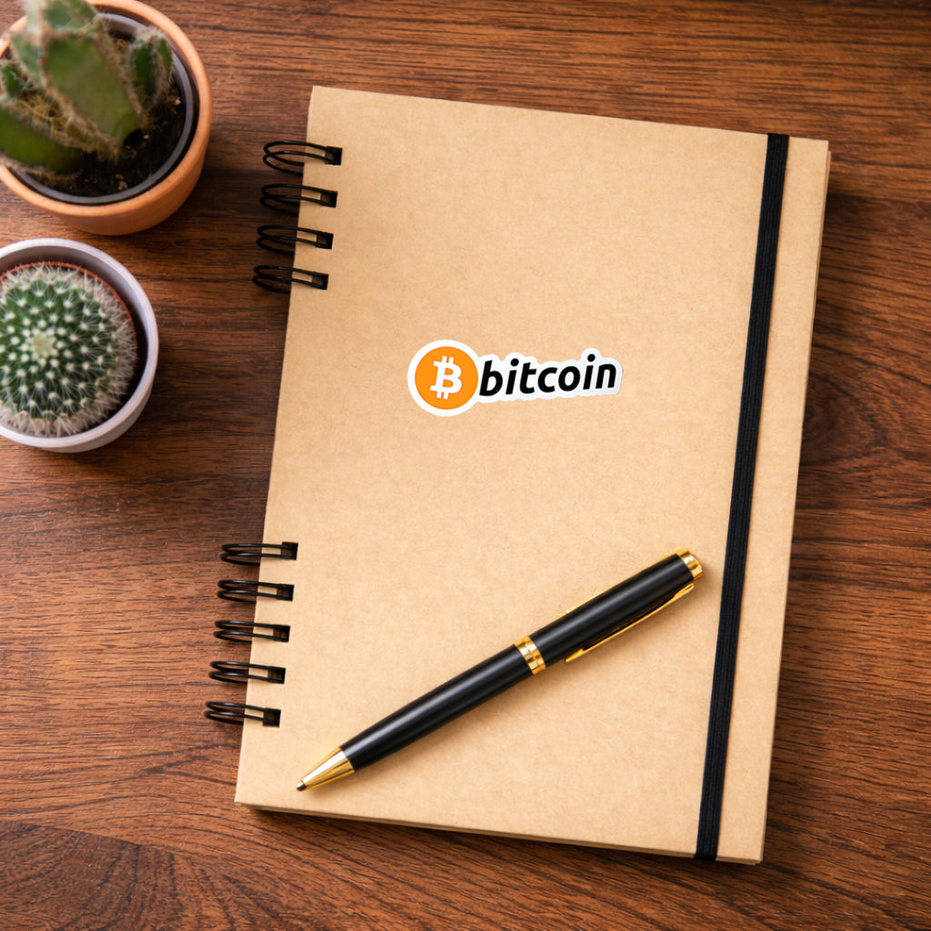 Notizblock mit Bitcoin Schriftzug Aufkleber