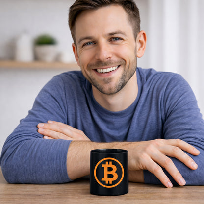 Mann mit Kaffeetasse – minimalistisches Bitcoin Design