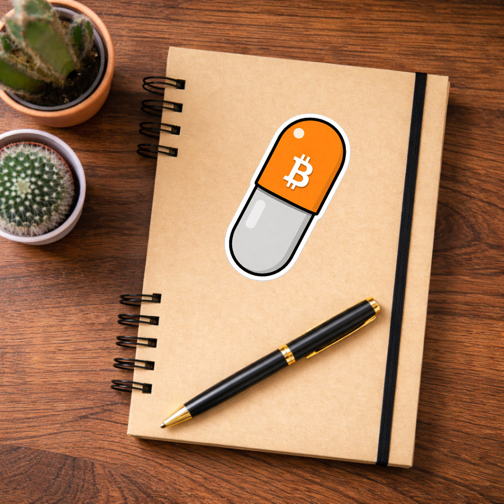Notitzblock mit Orange Pill Sticker