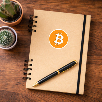 Notizblock mit rundem Bitcoin Aufkleber 