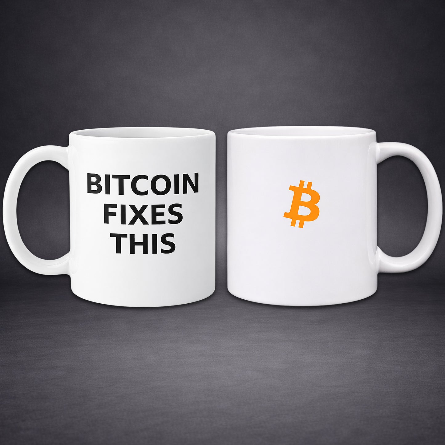 Bitcoin Fixes this Kaffeetasse 325 ml weiß mit BTC Logo auf der Rückseite