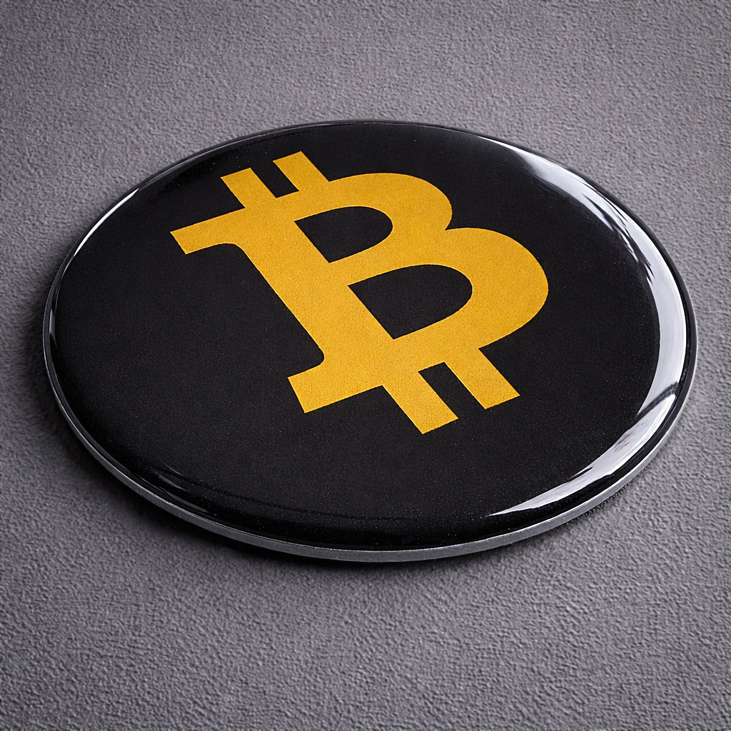 Bitcoin Kühlschrankmagnet mit BTC Logo in schwarz