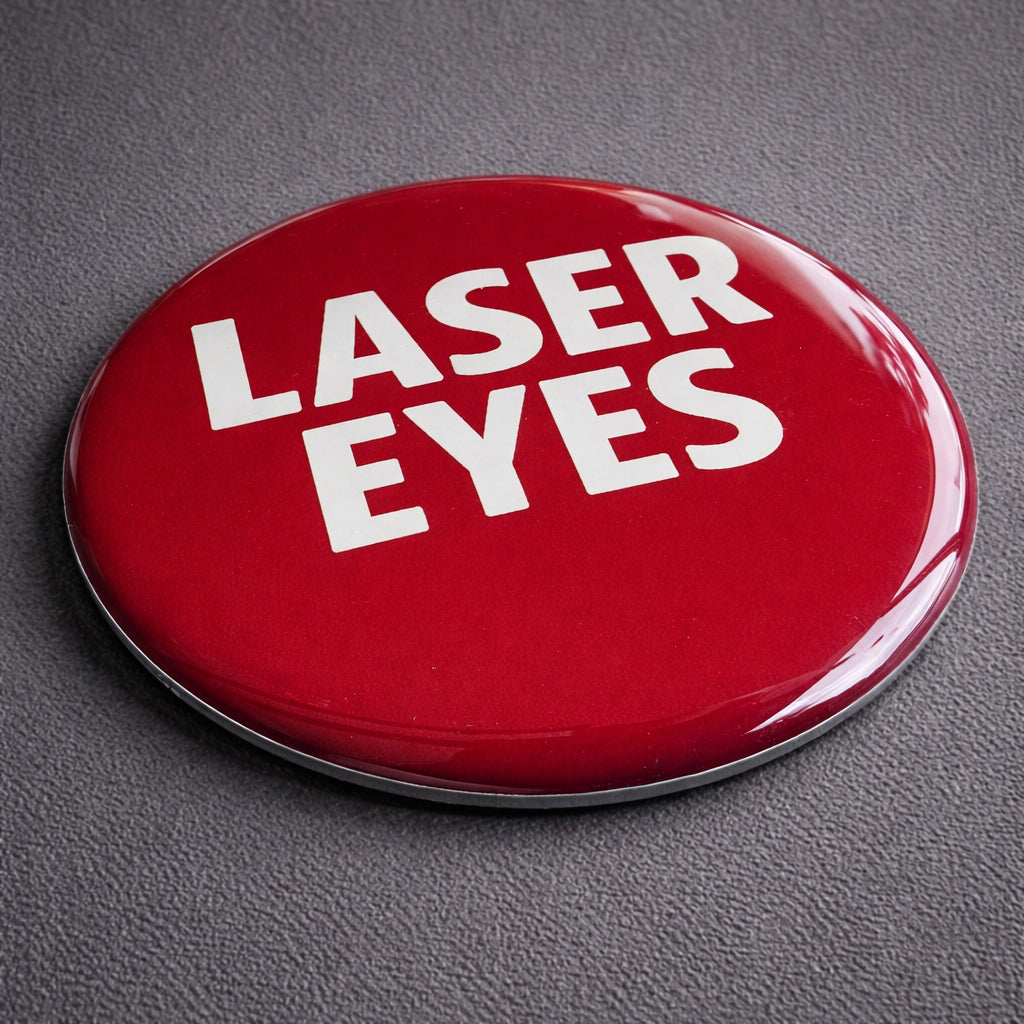 Bitcoin Kühlschrankmagnet „Laser Eyes“ – Textdesign