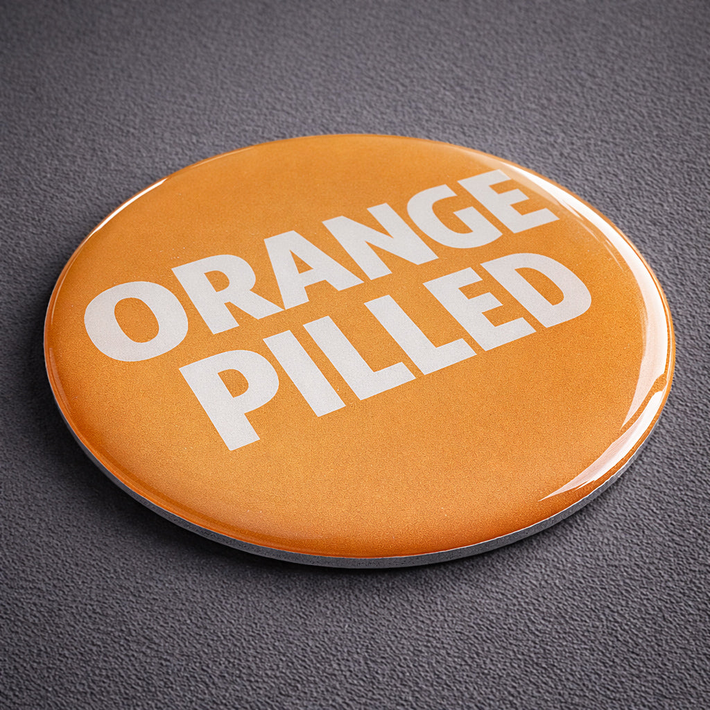 Bitcoin Kühlschrankmagnet „Orange Pill“ im Pastell-Stil