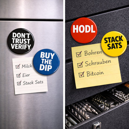 Bitcoin Magnet-Set Classic Edition am Kühlschrank