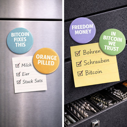 Bitcoin Magnet-Set Core Edition am Kühlschrank