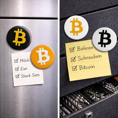 Bitcoin Magnet-Set Icon Edition am Kühlschrank