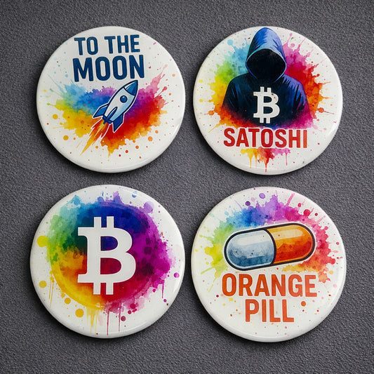 Bitcoin Magnet-Set Color Splash Edition mit vier farbigen Motiven