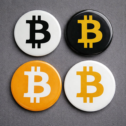 Bitcoin Magnet-Set Icon Edition mit BTC Logo in vier Farben