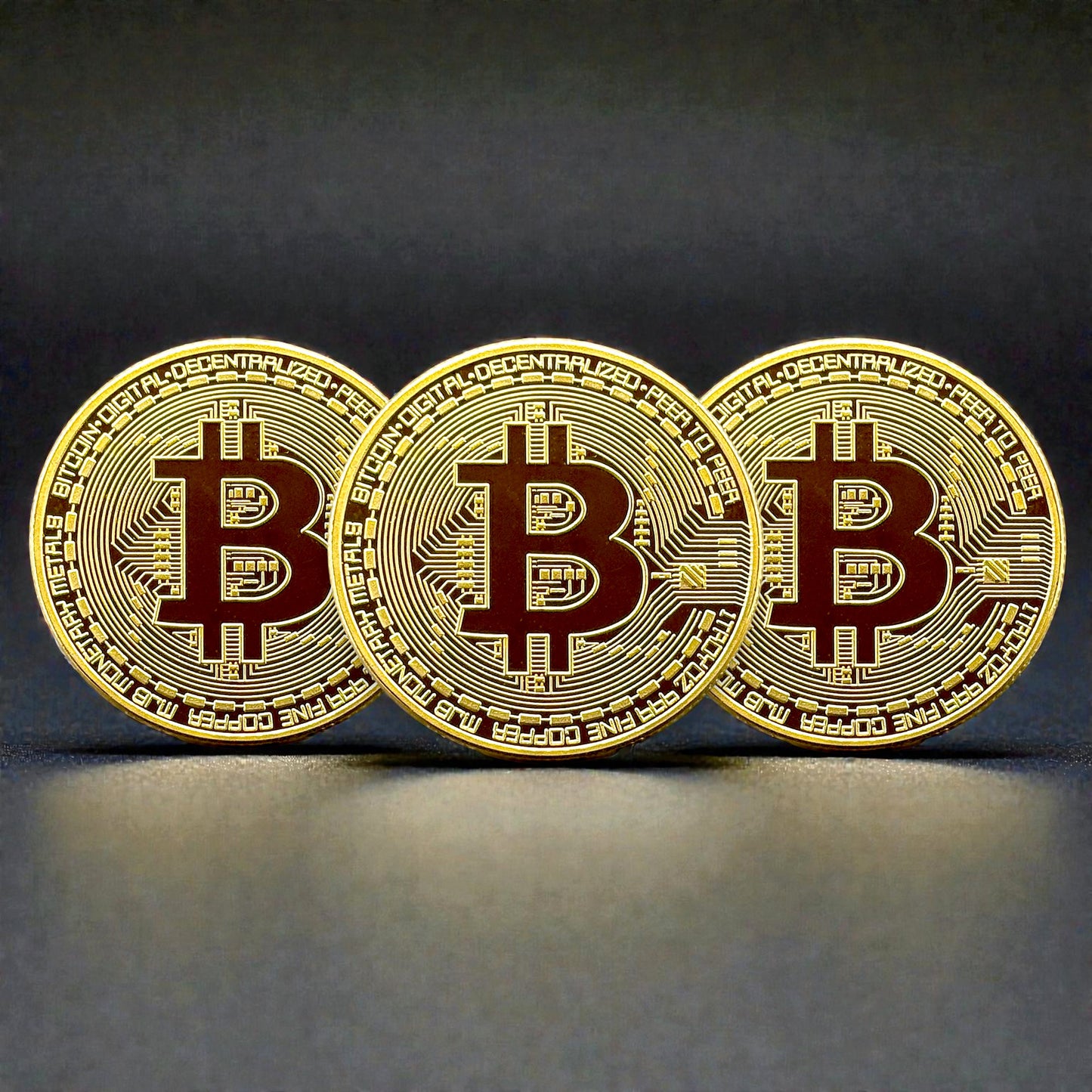 Bitcoin Münzen im 3er-Set – Vorderansicht