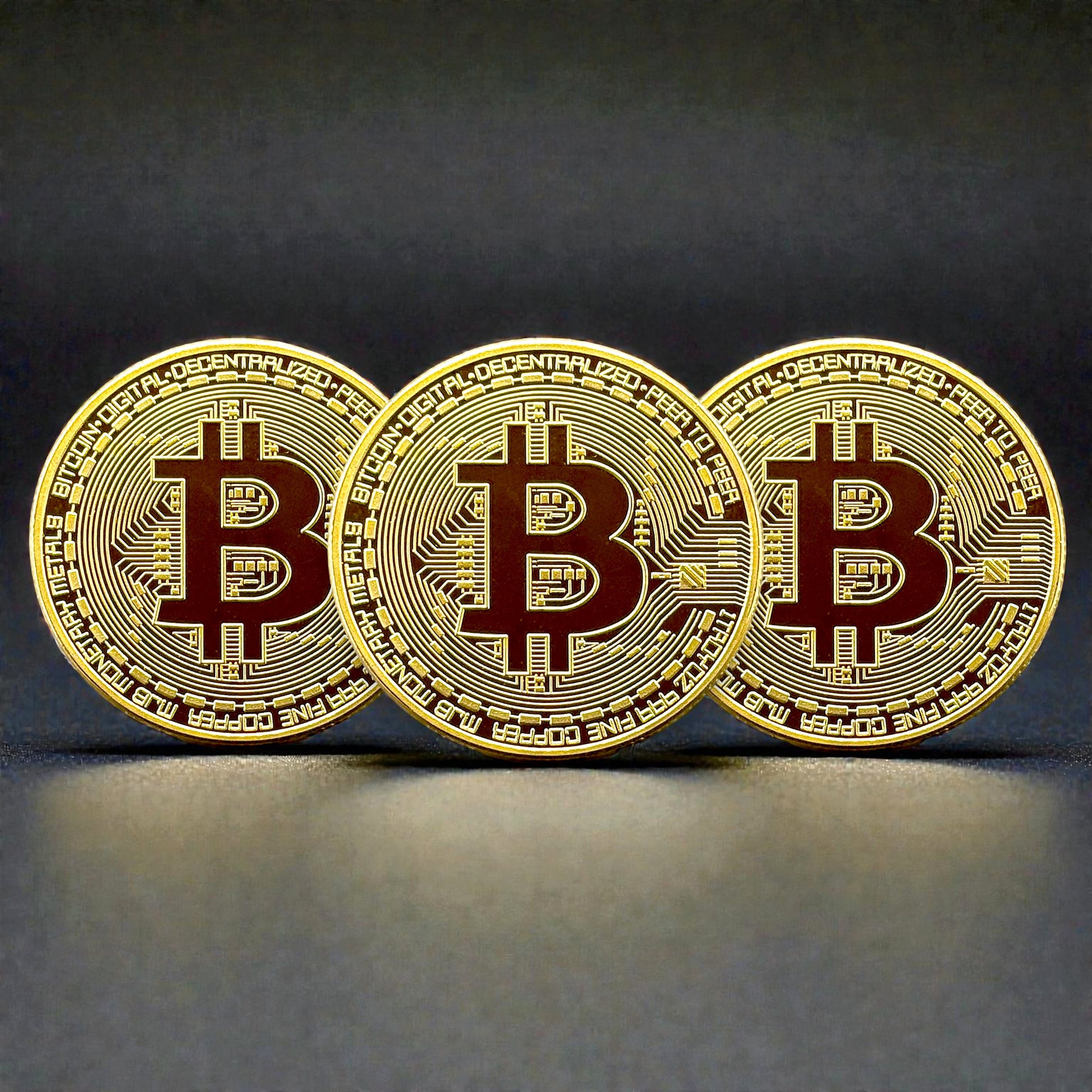 Bitcoin Münzen im 3er-Set – Vorderansicht