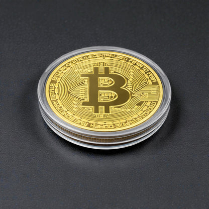 Bitcoin Münze liegend in transparenter Schutzkapsel
