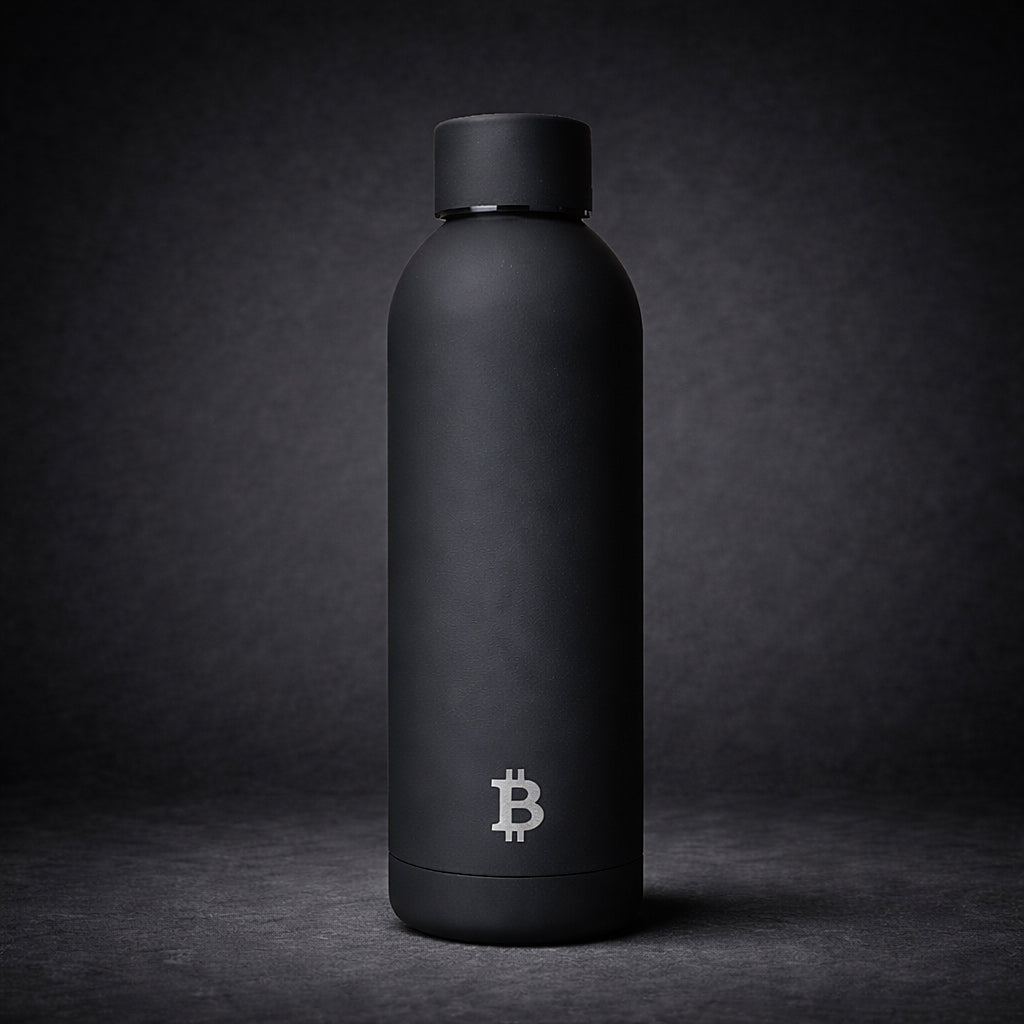 Bitcoin Thermoflasche 500 ml in Schwarz matt mit Logo