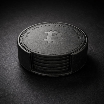 bitcoin untersetzer set 6er mit halter leder
