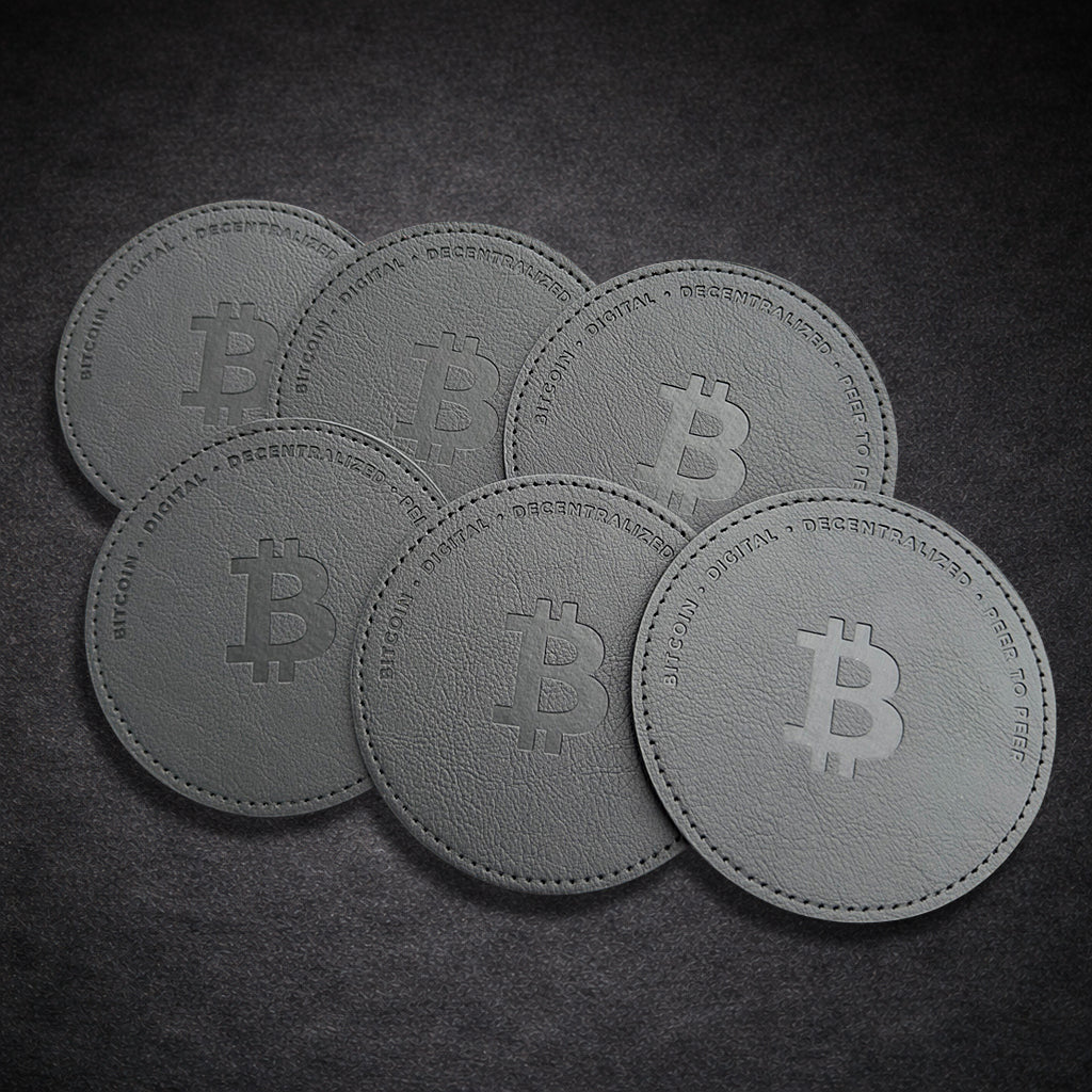 bitcoin untersetzer stapel 6er set schwarz seitenansicht