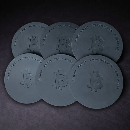 bitcoin untersetzer stapel 6er set schwarz seitenansicht gummi