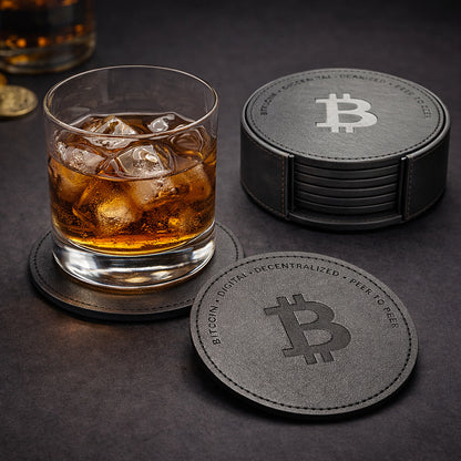 Bitcoin Untersetzer (6er-Set) – PU-Leder